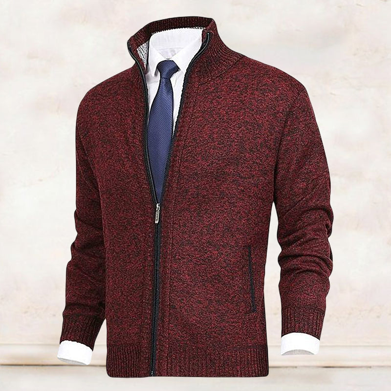 Men's Fashion Solid Color Stand Collar Cardigan Sweater Knit Jacket