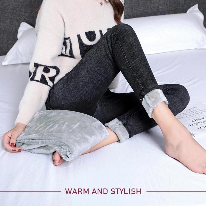 Women Plus Fleece Warm Jeans